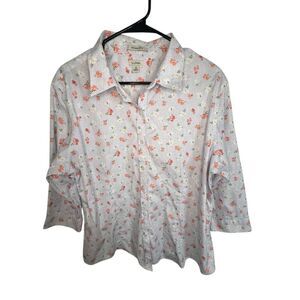 L.L. Bean Floral and Polkadot Pattern Button Up Half Sleeve Top